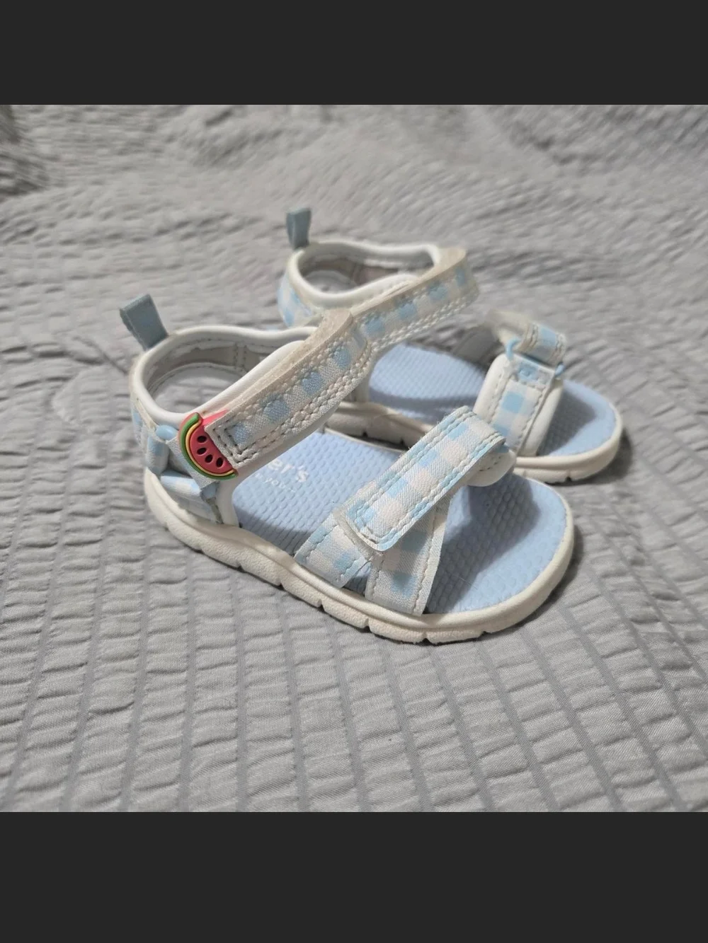 Carter's Light Blue Gingham Toddler Sandals with White Trim
